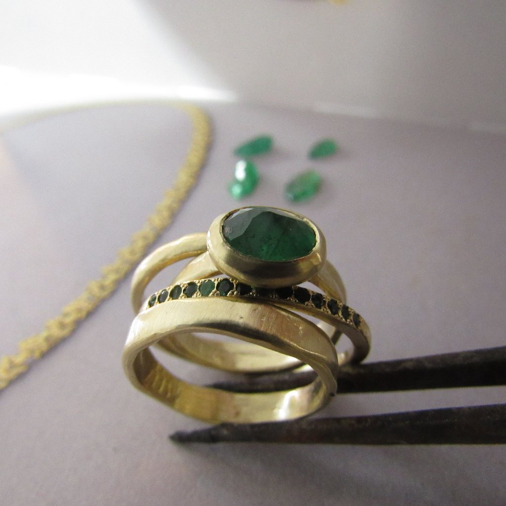 Emerald Rings. Combination Of Green Celebration.